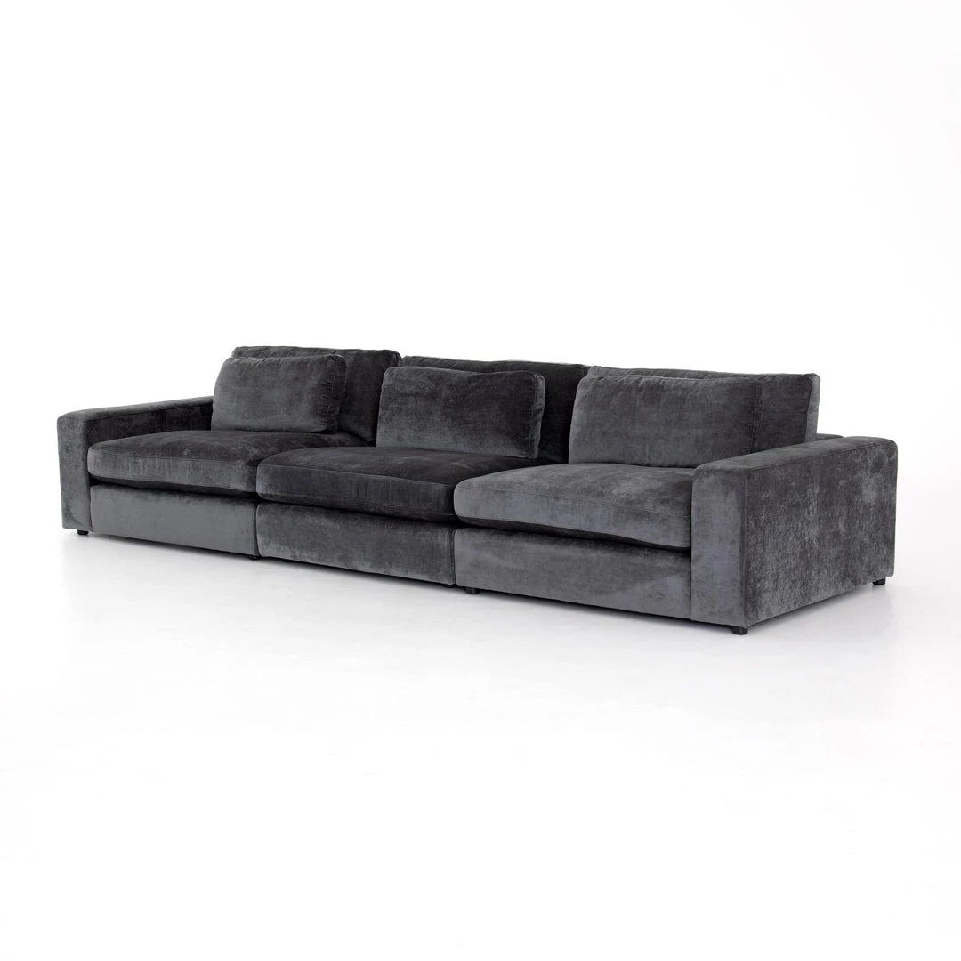 Fourhands Best Sellers Bloor 3-Pc Sectional-Charcoal Worn Velve