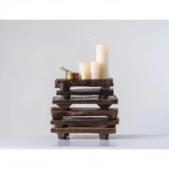 Creative Co Op Cary Wood Pedestals, Set Of 2 HOME DECOR